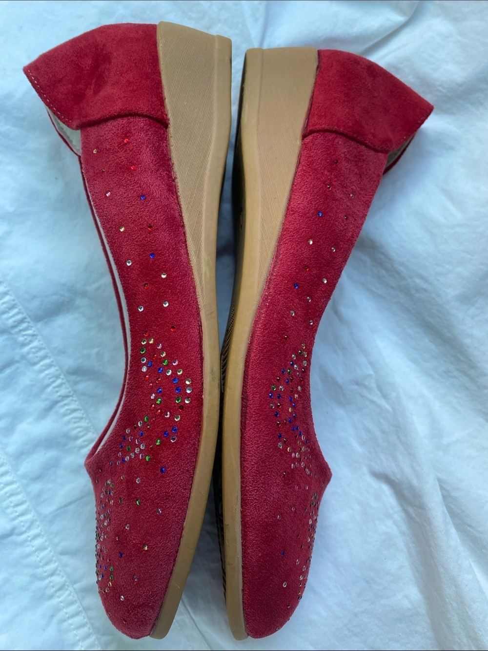 Love Red Suede Ballet Flats with Butterfly Rhinestone -10 - Picture 6 of 8